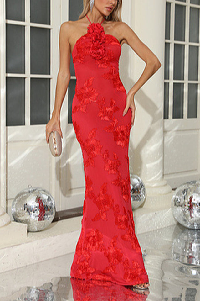 Halter 3D Floral Embroidered Gown | Dress In Beauty Halter 3D Floral Embroidered Gown | Dress In Beauty