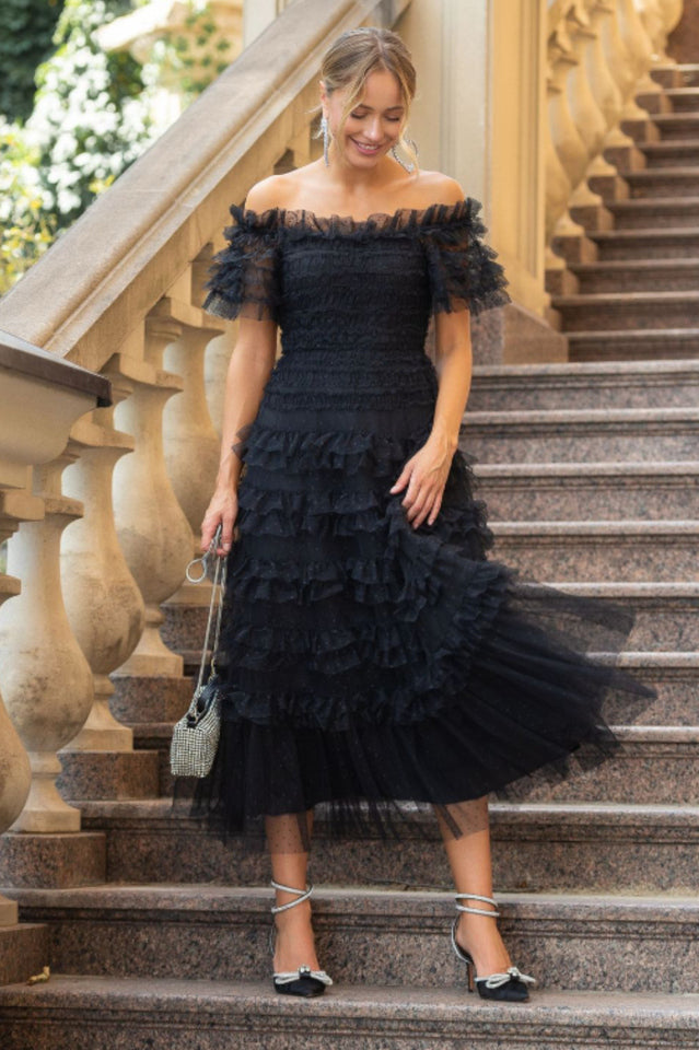 Off Shoulder Dotted Tulle Maxi Dress | Dress In Beauty Off Shoulder Dotted Tulle Maxi Dress | Dress In Beauty