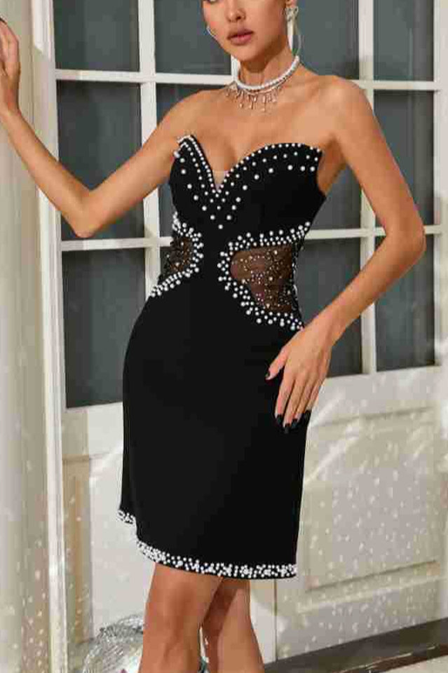 Strapless Pearl Mesh Mini Dress | Dress In Beauty Strapless Pearl Mesh Mini Dress | Dress In Beauty