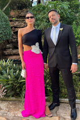 Jacquard One-Shoulder Flower Appliqué Dress | Dress In Beauty Jacquard One-Shoulder Flower Appliqué Dress | Dress In Beauty