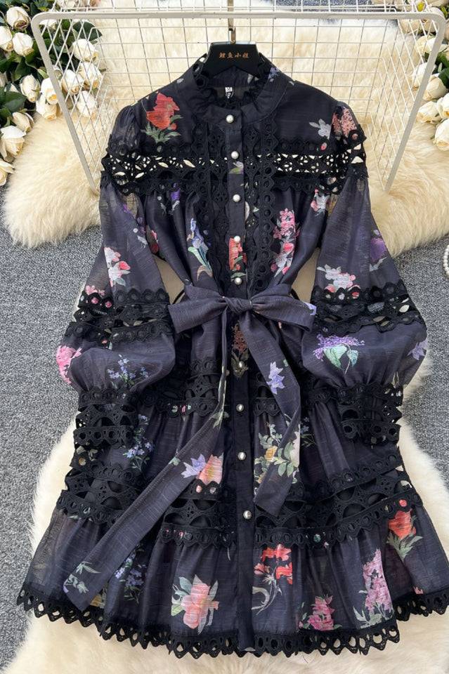 Alice Floral Print Lace Panelled Mini Dress | Dress In Beauty Alice Floral Print Lace Panelled Mini Dress | Dress In Beauty