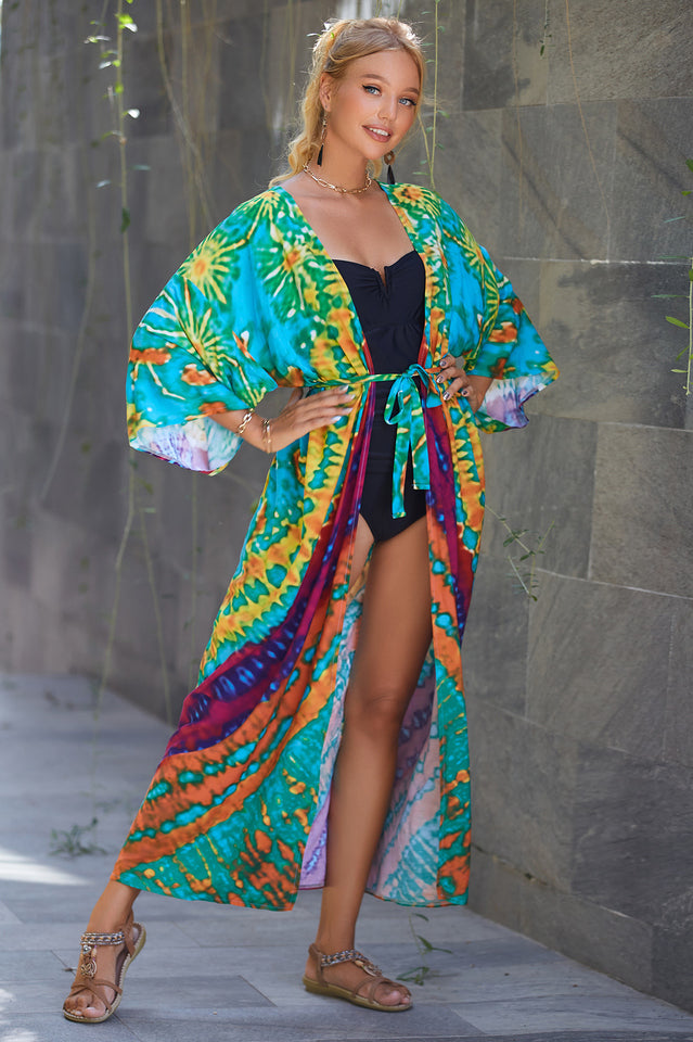 Tie Dye Belt Kimono Blouse (15 Colors) | Dress In Beauty Tie Dye Belt Kimono Blouse (15 Colors) | Dress In Beauty