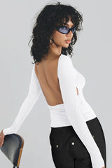 Backless Round Neck Long Sleeve Blouse | Dress In Beauty Backless Round Neck Long Sleeve Blouse | Dress In Beauty