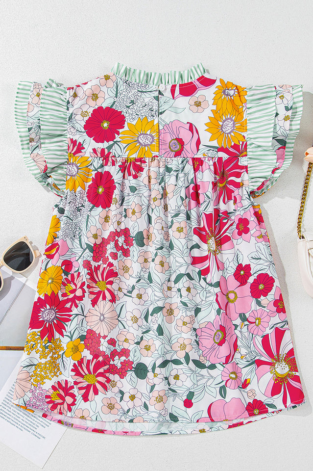 Floral Print Contrast Ruffle Trim Blouse | Dress In Beauty Floral Print Contrast Ruffle Trim Blouse | Dress In Beauty