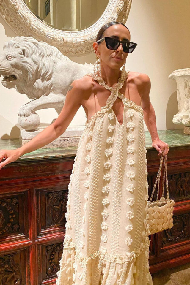 3D Flower Patchwork Halter Maxi Dress | Dress In Beauty 3D Flower Patchwork Halter Maxi Dress | Dress In Beauty