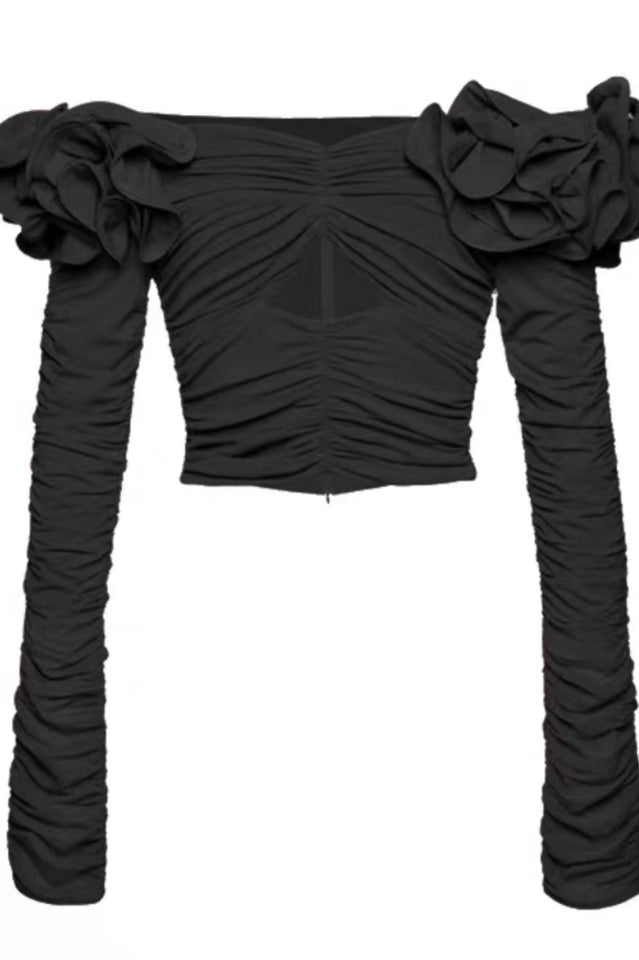 Floral Appliquéd Ruched Crop Top | Dress In Beauty Floral Appliquéd Ruched Crop Top | Dress In Beauty