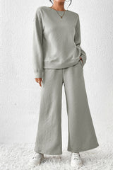 Textured Long Sleeve Top & Pants Set | Dress In Beauty Textured Long Sleeve Top & Pants Set | Dress In Beauty