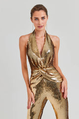 Halter Draped Sequin Jumpsuit | Dress In Beauty Halter Draped Sequin Jumpsuit | Dress In Beauty