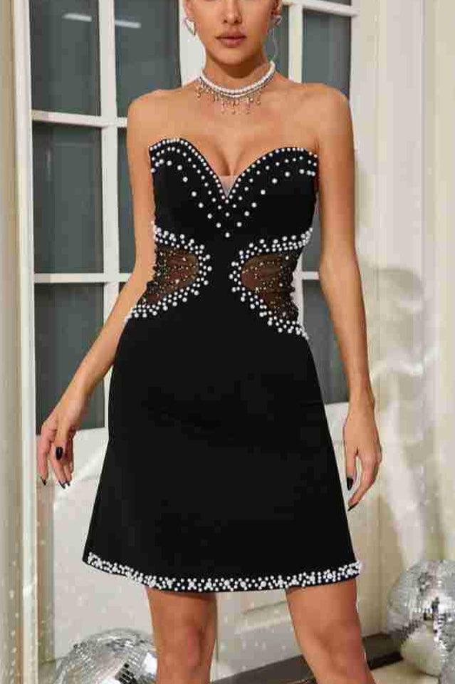 Strapless Pearl Mesh Mini Dress | Dress In Beauty Strapless Pearl Mesh Mini Dress | Dress In Beauty