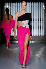 Jacquard One-Shoulder Flower Appliqué Dress | Dress In Beauty Jacquard One-Shoulder Flower Appliqué Dress | Dress In Beauty