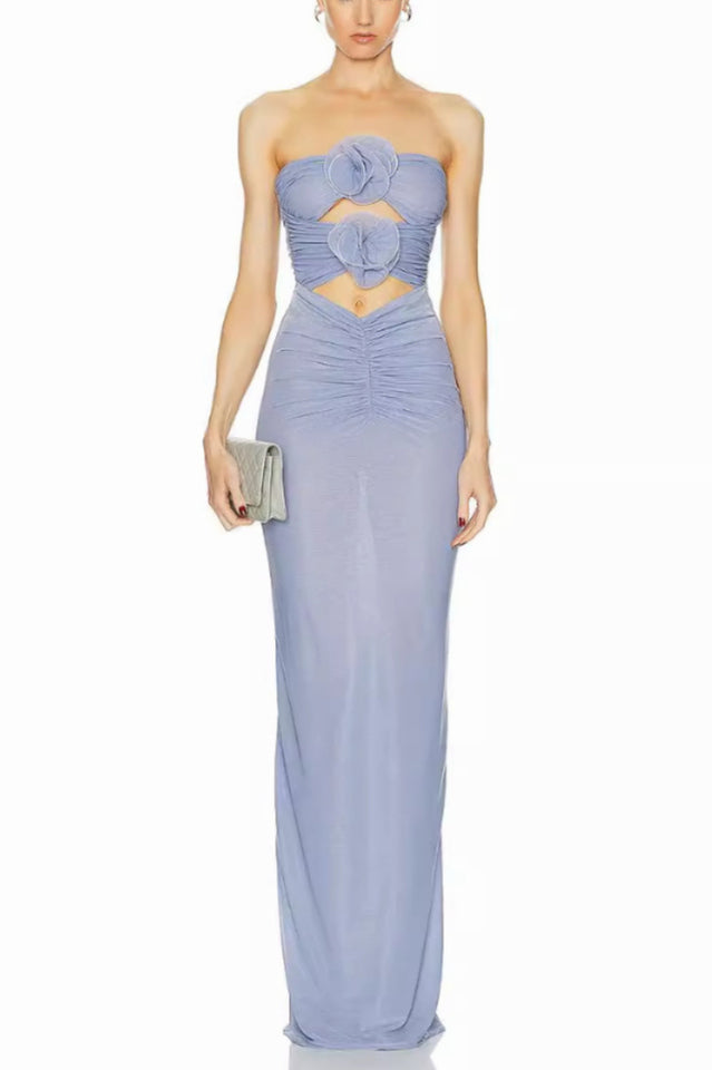 Solomon Strapless Flower Mesh Maxi Dress | Dress In Beauty Solomon Strapless Flower Mesh Maxi Dress | Dress In Beauty