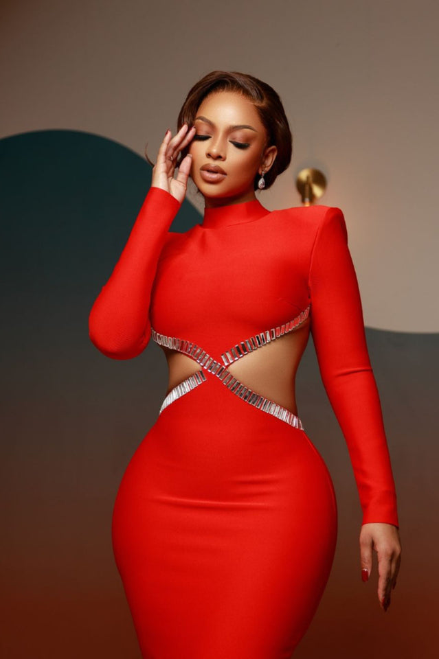 Crystal Trim Cut Out Crepe Maxi Dress | Dress In Beauty Crystal Trim Cut Out Crepe Maxi Dress | Dress In Beauty