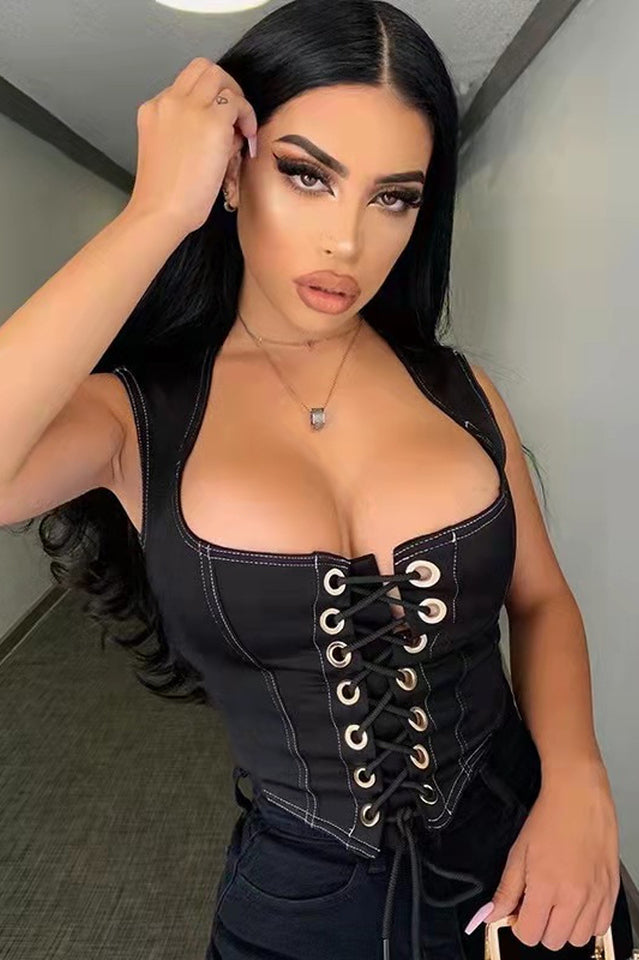 Black Lace Up Corset Tank Top | Dress In Beauty Black Lace Up Corset Tank Top | Dress In Beauty