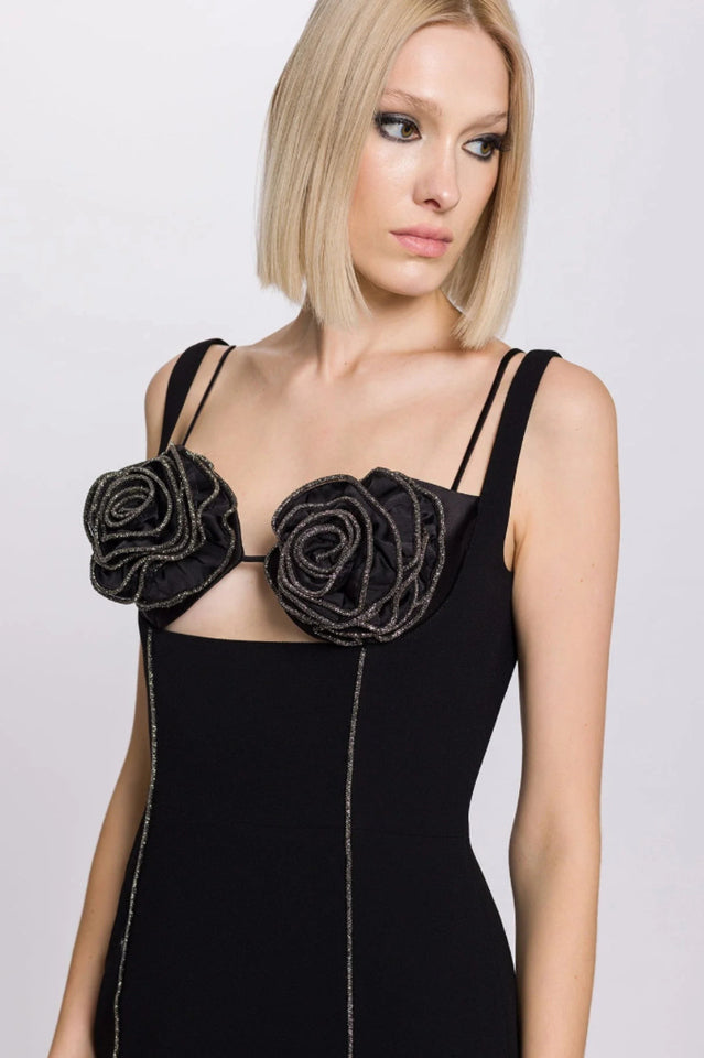 Silver Trim Floral Bustier Midi Dress | Dress In Beauty Silver Trim Floral Bustier Midi Dress | Dress In Beauty