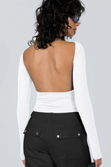 Backless Round Neck Long Sleeve Blouse | Dress In Beauty Backless Round Neck Long Sleeve Blouse | Dress In Beauty