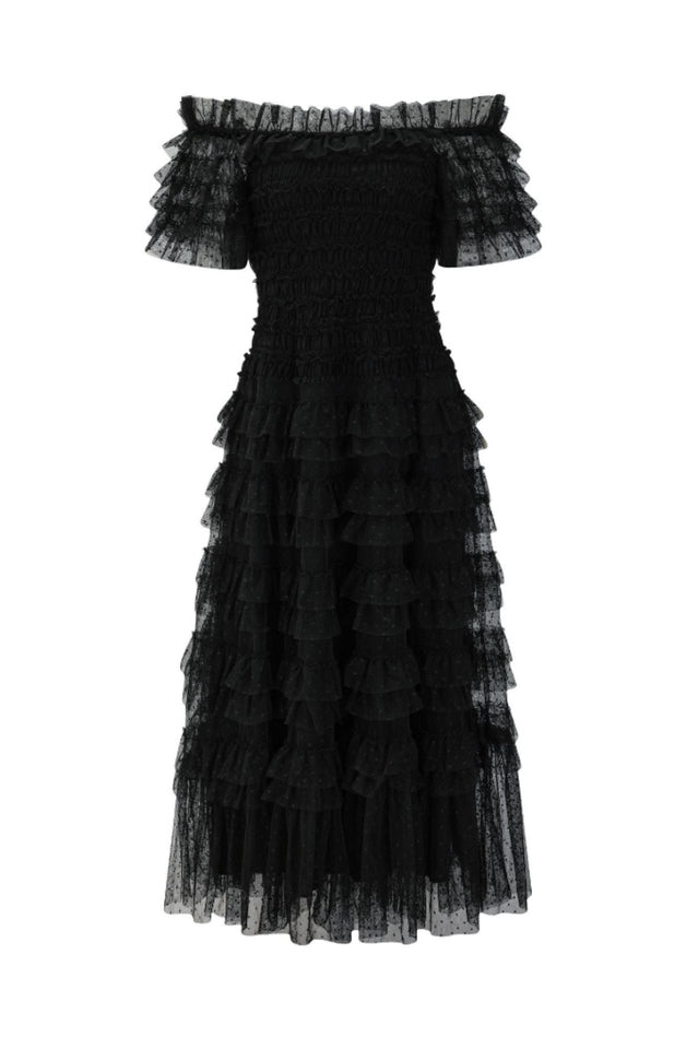 Off Shoulder Dotted Tulle Maxi Dress | Dress In Beauty Off Shoulder Dotted Tulle Maxi Dress | Dress In Beauty