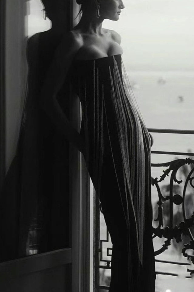 Evelyn Crystal Chain Detail Strapless Jumpsuit | Dress In Beauty Evelyn Crystal Chain Detail Strapless Jumpsuit | Dress In Beauty