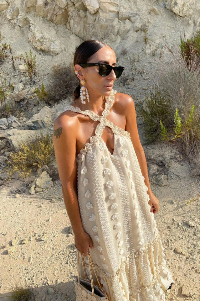 3D Flower Patchwork Halter Maxi Dress | Dress In Beauty 3D Flower Patchwork Halter Maxi Dress | Dress In Beauty