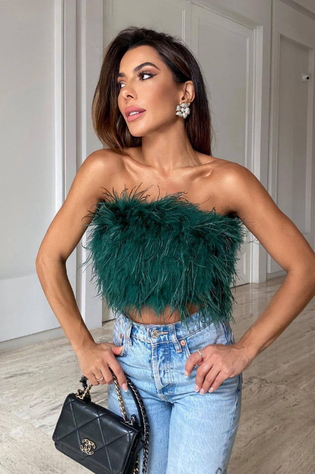 Fancy Strapless Feather Crop Top | Dress In Beauty Fancy Strapless Feather Crop Top | Dress In Beauty