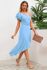 Asymmetrical Neck Flutter Sleeve Dress | Dress In Beauty Asymmetrical Neck Flutter Sleeve Dress | Dress In Beauty