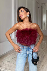 Fancy Strapless Feather Crop Top | Dress In Beauty Fancy Strapless Feather Crop Top | Dress In Beauty