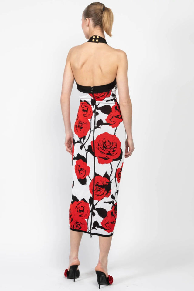 Knit Floral Halter Neck Midi Dress | Dress In Beauty Knit Floral Halter Neck Midi Dress | Dress In Beauty