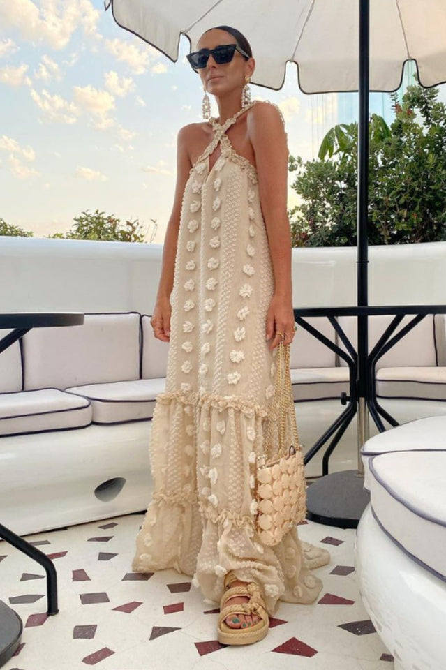 3D Flower Patchwork Halter Maxi Dress | Dress In Beauty 3D Flower Patchwork Halter Maxi Dress | Dress In Beauty