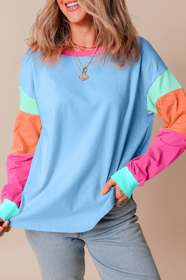 Colorblock Patchwork Long Sleeve Loose Top | Dress In Beauty Colorblock Patchwork Long Sleeve Loose Top | Dress In Beauty