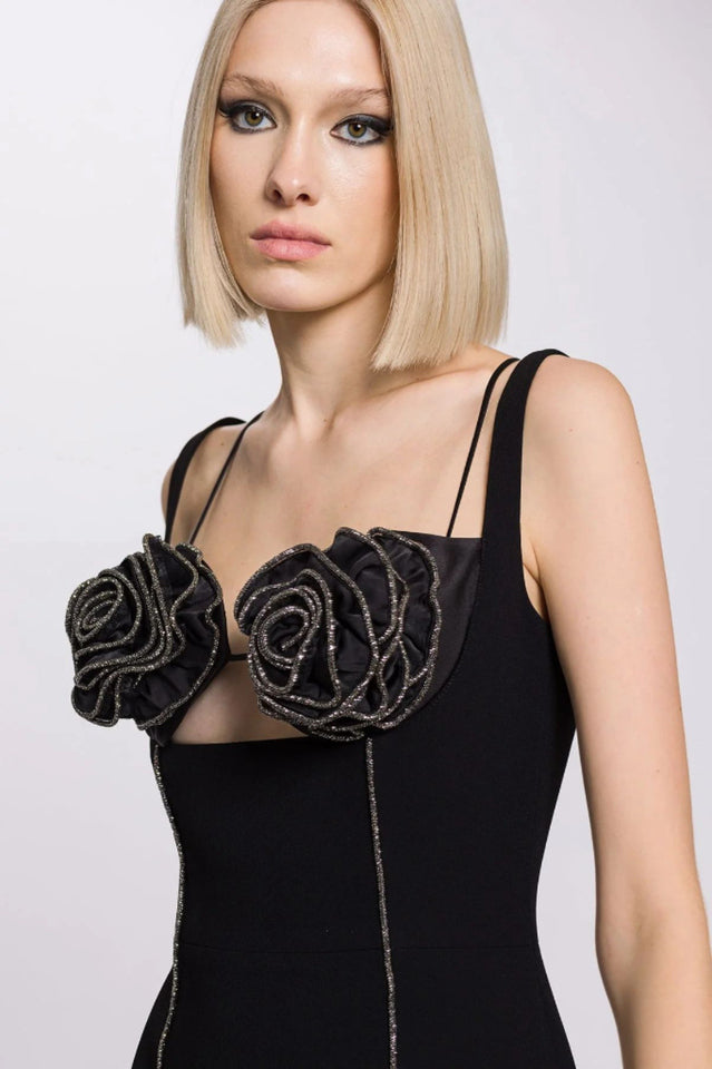 Silver Trim Floral Bustier Midi Dress | Dress In Beauty Silver Trim Floral Bustier Midi Dress | Dress In Beauty