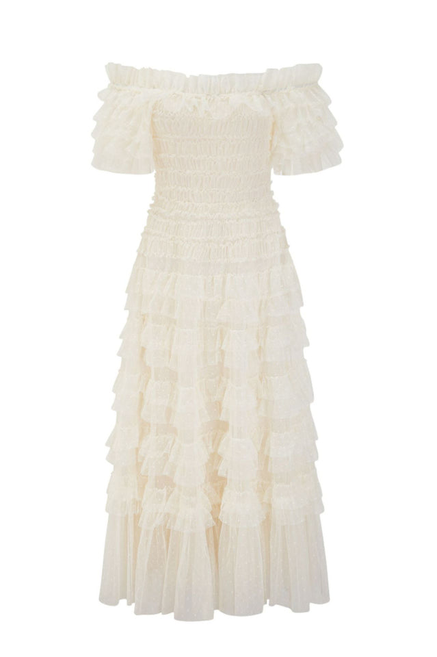 Off Shoulder Dotted Tulle Maxi Dress | Dress In Beauty Off Shoulder Dotted Tulle Maxi Dress | Dress In Beauty