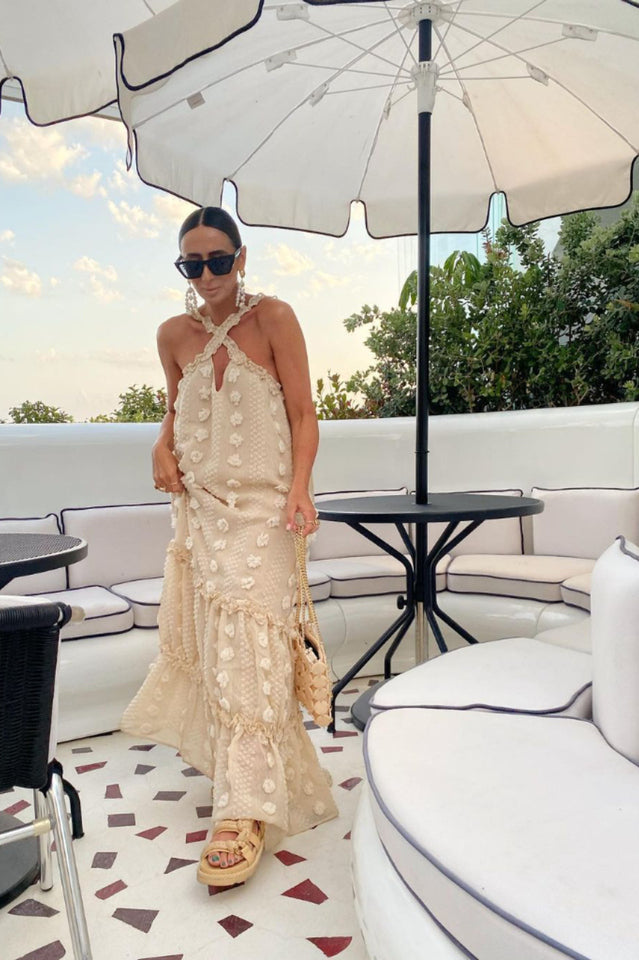 3D Flower Patchwork Halter Maxi Dress | Dress In Beauty 3D Flower Patchwork Halter Maxi Dress | Dress In Beauty