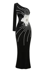 One Sleeve Pearl Floral Maxi Velvet Dress | Dress In Beauty One Sleeve Pearl Floral Maxi Velvet Dress | Dress In Beauty