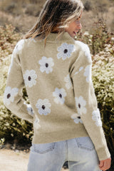 Floral Pattern Half Zip Sweater | Dress In Beauty Floral Pattern Half Zip Sweater | Dress In Beauty