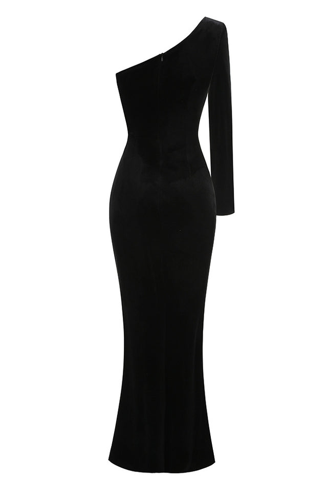 One Sleeve Pearl Floral Maxi Velvet Dress | Dress In Beauty One Sleeve Pearl Floral Maxi Velvet Dress | Dress In Beauty