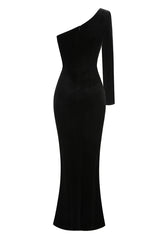 One Sleeve Pearl Floral Maxi Velvet Dress | Dress In Beauty One Sleeve Pearl Floral Maxi Velvet Dress | Dress In Beauty