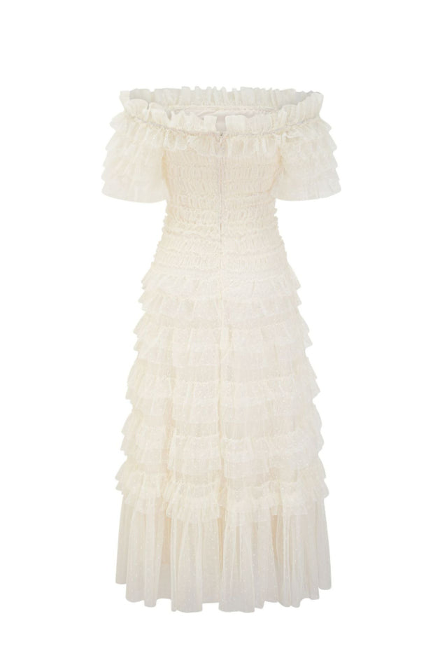 Off Shoulder Dotted Tulle Maxi Dress | Dress In Beauty Off Shoulder Dotted Tulle Maxi Dress | Dress In Beauty