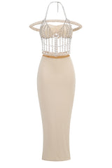 Halter Crystal Braided Bardot Maxi Dress | Dress In Beauty Halter Crystal Braided Bardot Maxi Dress | Dress In Beauty