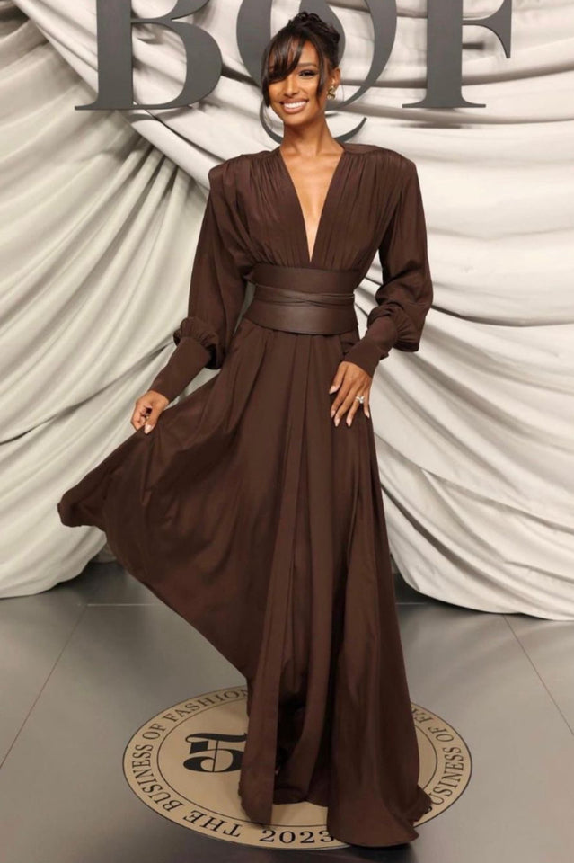 maxi dress with wide belt Adya Long Dress Retrofete