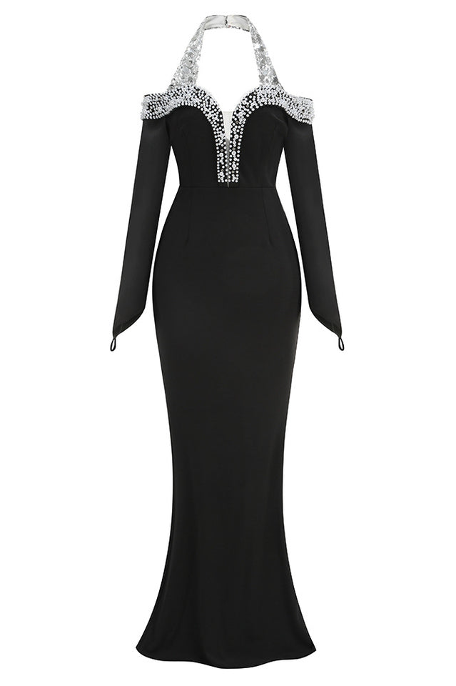 Halter Pearl Crystal-Trim Gown | Dress In Beauty Halter Pearl Crystal-Trim Gown | Dress In Beauty