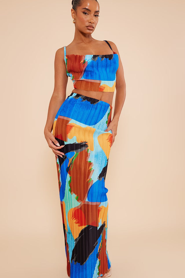 Plisse Strappy Cow Neck Top + Skirt Set | Dress In Beauty Plisse Strappy Cow Neck Top + Skirt Set | Dress In Beauty