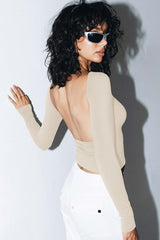 Backless Round Neck Long Sleeve Blouse | Dress In Beauty Backless Round Neck Long Sleeve Blouse | Dress In Beauty