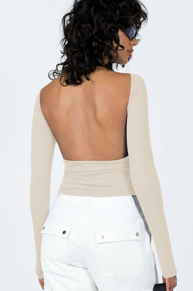 Backless Round Neck Long Sleeve Blouse | Dress In Beauty Backless Round Neck Long Sleeve Blouse | Dress In Beauty