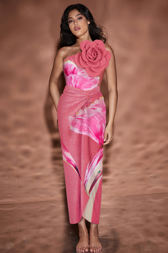 3D Flower One Shoulder Swimsuit & Skirt Set | Dress In Beauty 3D Flower One Shoulder Swimsuit & Skirt Set | Dress In Beauty