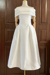 Vivian Off Shoulder Flare Satin Midi Dress Vivian Off Shoulder Flare Satin Midi Dress