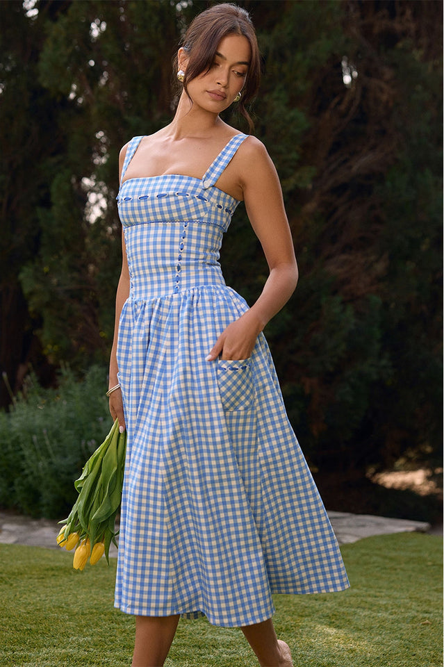 Vivien Regatta Blue Gingham Midi Sundress | Dress In Beauty Vivien Regatta Blue Gingham Midi Sundress | Dress In Beauty
