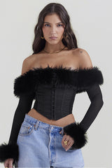 Black Faux Fur Trimmed Bustier | Dress In Beauty Black Faux Fur Trimmed Bustier | Dress In Beauty