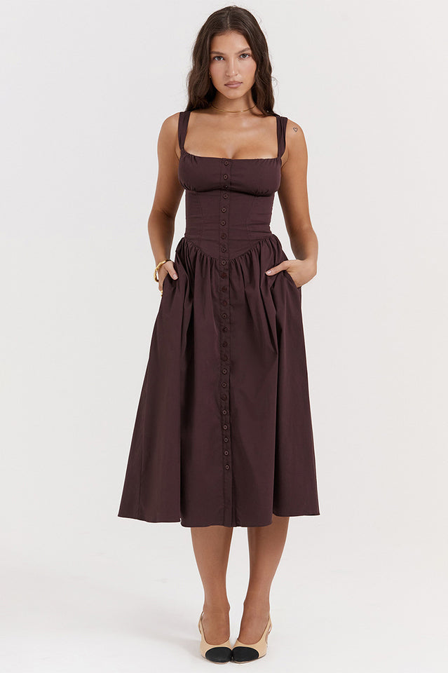 Rich Brown Midi Sundress | Dress In Beauty Rich Brown Midi Sundress | Dress In Beauty