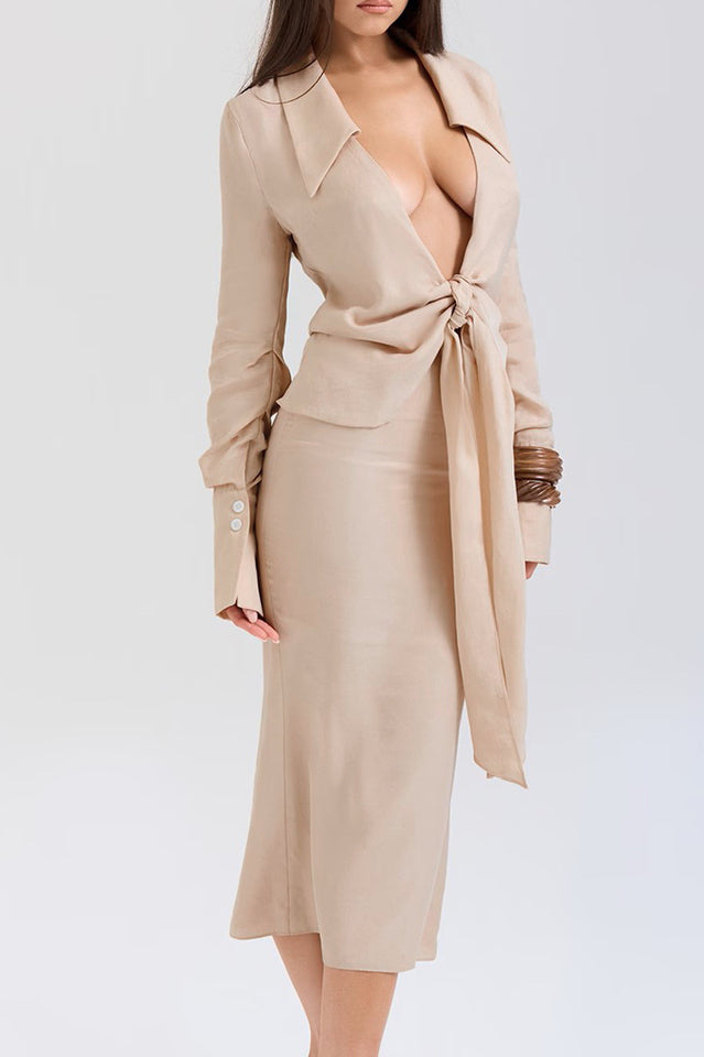 Draped Tie Front Shirt Set | Dress In Beauty Draped Tie Front Shirt Set | Dress In Beauty