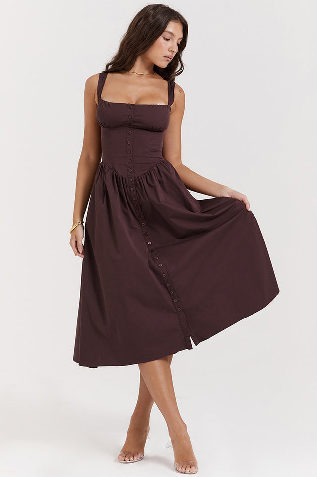 Rich Brown Midi Sundress | Dress In Beauty Rich Brown Midi Sundress | Dress In Beauty