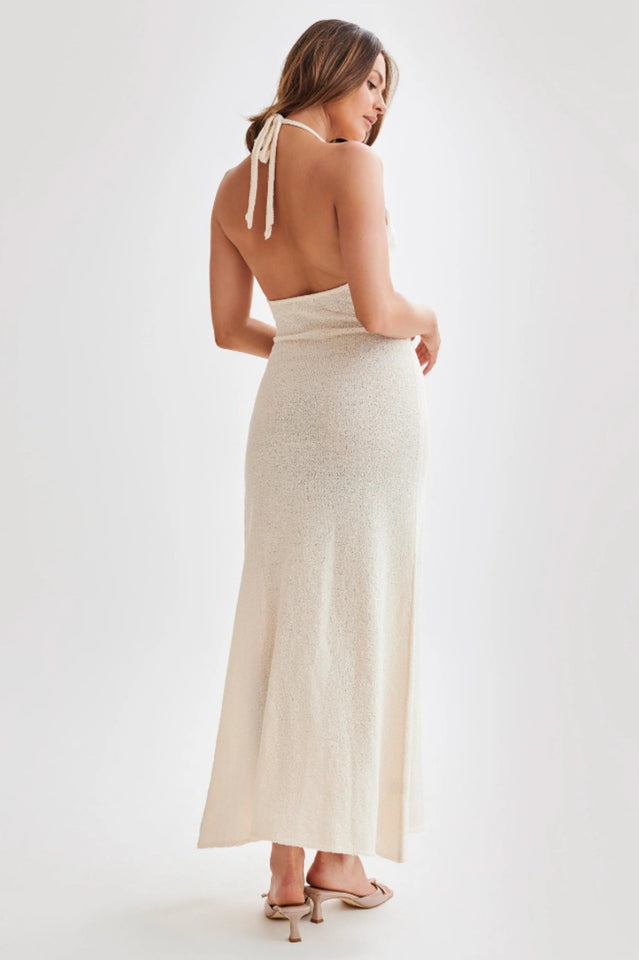 Barbara Halter Floral Applique Knitted Dress | Dress In Beauty Barbara Halter Floral Applique Knitted Dress | Dress In Beauty